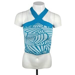 DEBUT Criss Cross Cropped Tank Top Sz Medium Large Blue